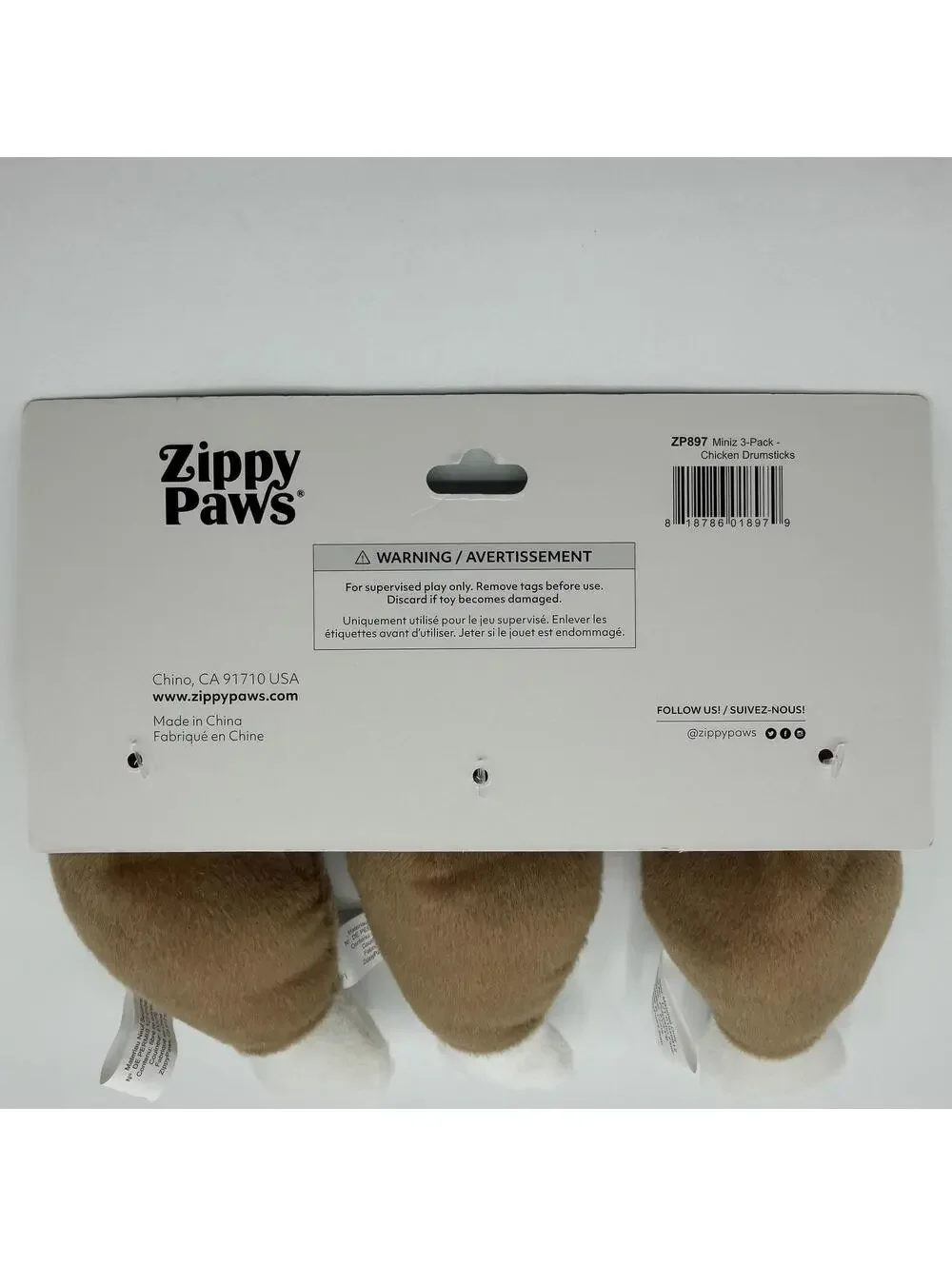 ZippyPaws Miniz Squeaky Plush Dog Toy Chicken Drumsticks 3 Pack Zippy Paws ZP897